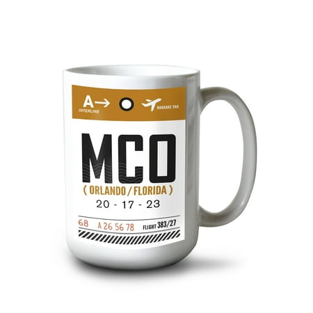 

15 fl oz Ceramic Mug Orlando Florida MCO Luggage Tag Dishwasher & Microwave Safe