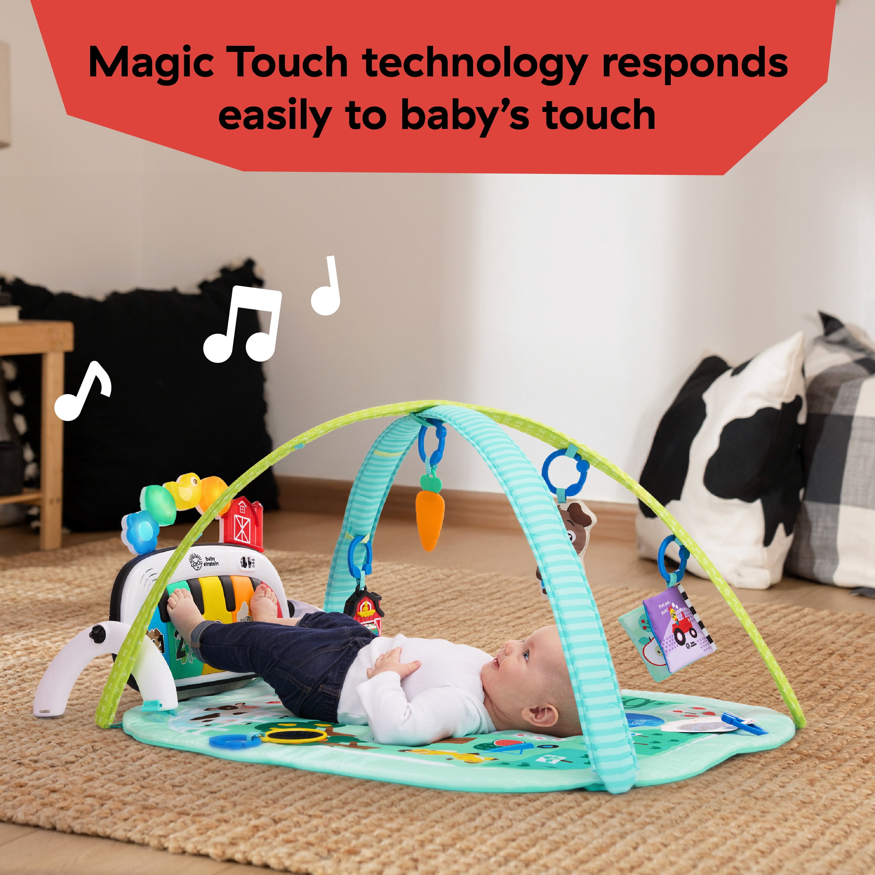 Baby Einstein Farm Explorers 4-in-1 Kickin’ Tunes Musical Meadow Music & Language Discovery Gym, Ages 0+ Months