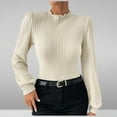 thumbnail image 2 of Women's Long Sleeve Ruffled Neck Shrug Slim Fit Ribbed Knit Tops Slim Fit Stretchy Solid Trendy Undershirt Pullovers Khaki2,XL, 2 of 6
