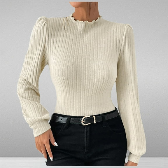 AXXD Womens Shirts Casual Basic Summer 2024 Turtle Necks Trendy Button Long Sleeve Casual T-shirt Top Solid Blouse