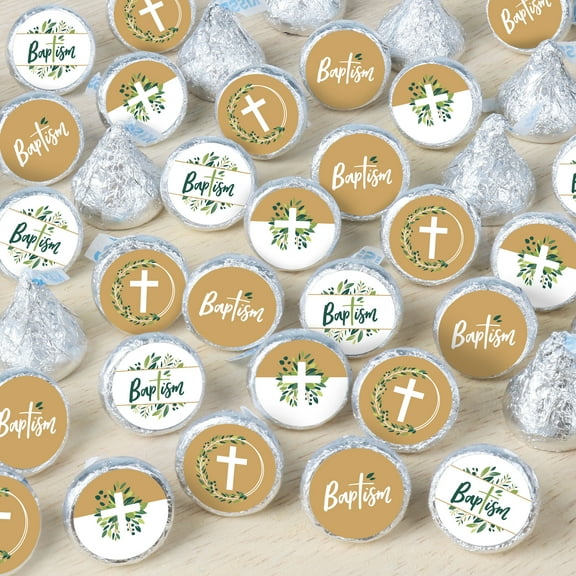 Big Dot of Happiness Baptism Elegant Cross - Religious Party Small Round Candy Stickers - Party Favor Labels - 324 Count