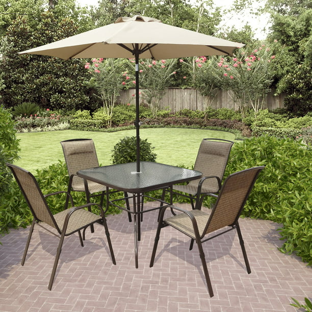 Corliving 5 Piece Patio Dining Set With, 5 Piece Patio Furniture With Umbrella