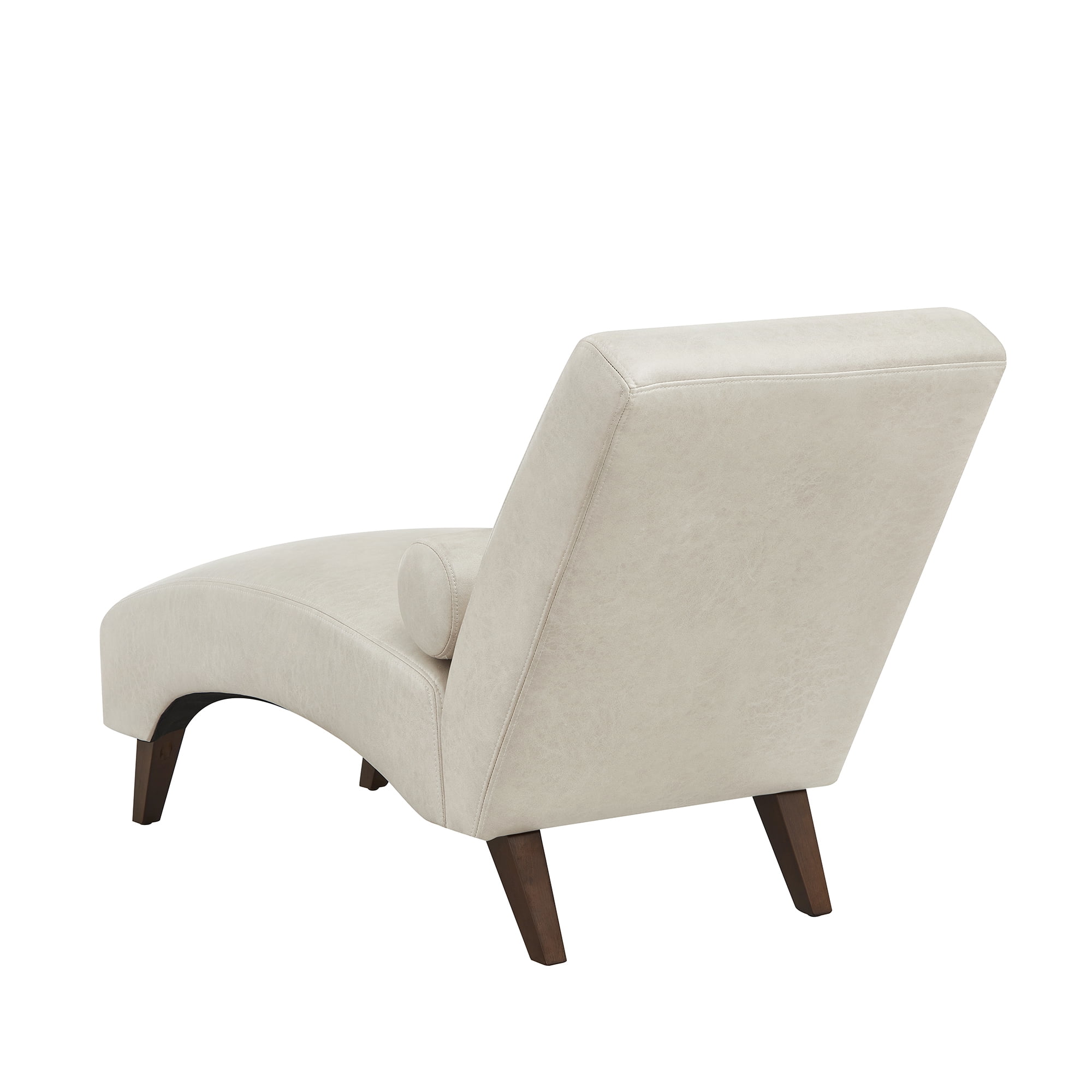 Leumius Chaise Lounge Chair with Bolster Pillow, Upholstered in Premium Tech Fabric, Mid-Century Modern Curved Lounger for Living Room, Bedroom and Reading Nook Beige