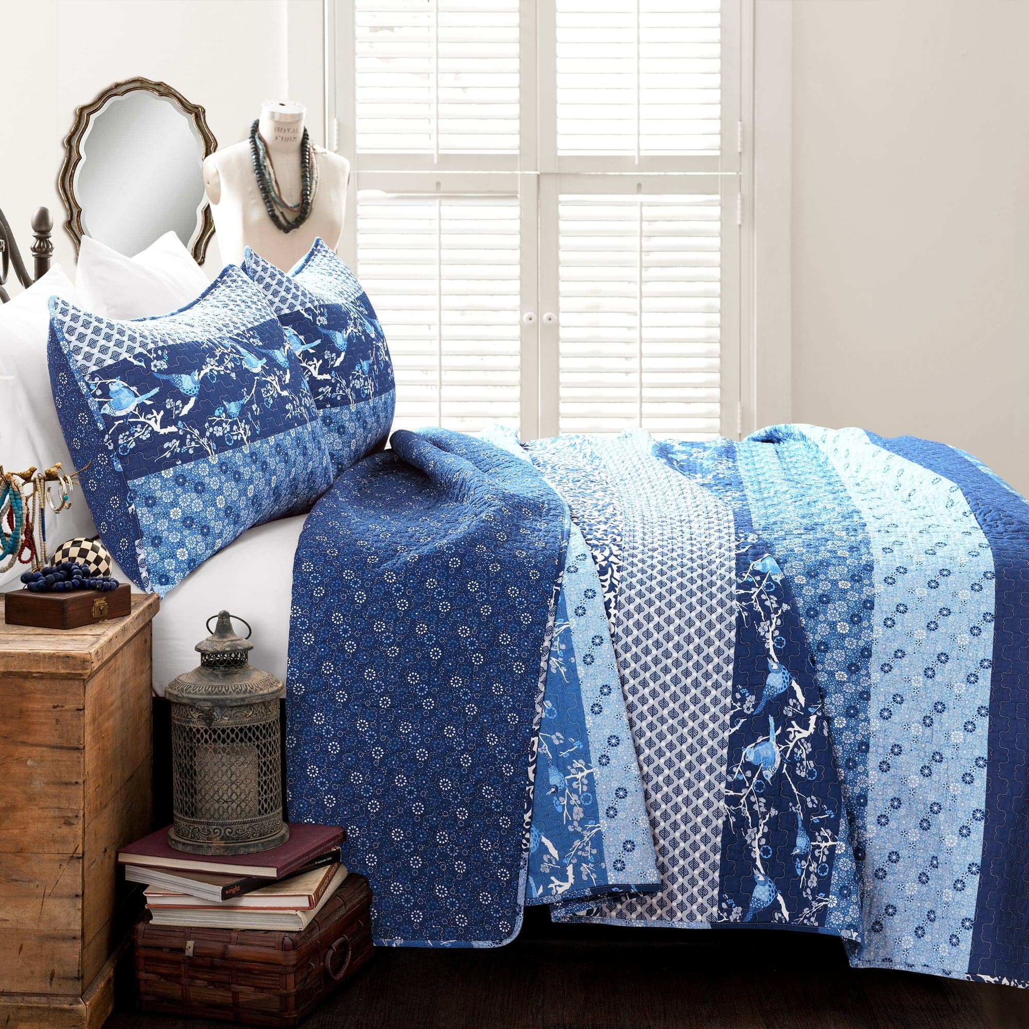 Lush Decor Royal Empire Stripe Cotton Reversible Quilt, Full/Queen, Plum, 3-Pc Set