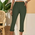 thumbnail image 4 of Mothers Day Gifts! lcziwo Capri Leggings for Women Tummy Control Knee Length Ruffled Hem Cropped Leggings 2025 Summer Solid Comfy Milk Silk Capri Pants Army Green XXXL, 4 of 9
