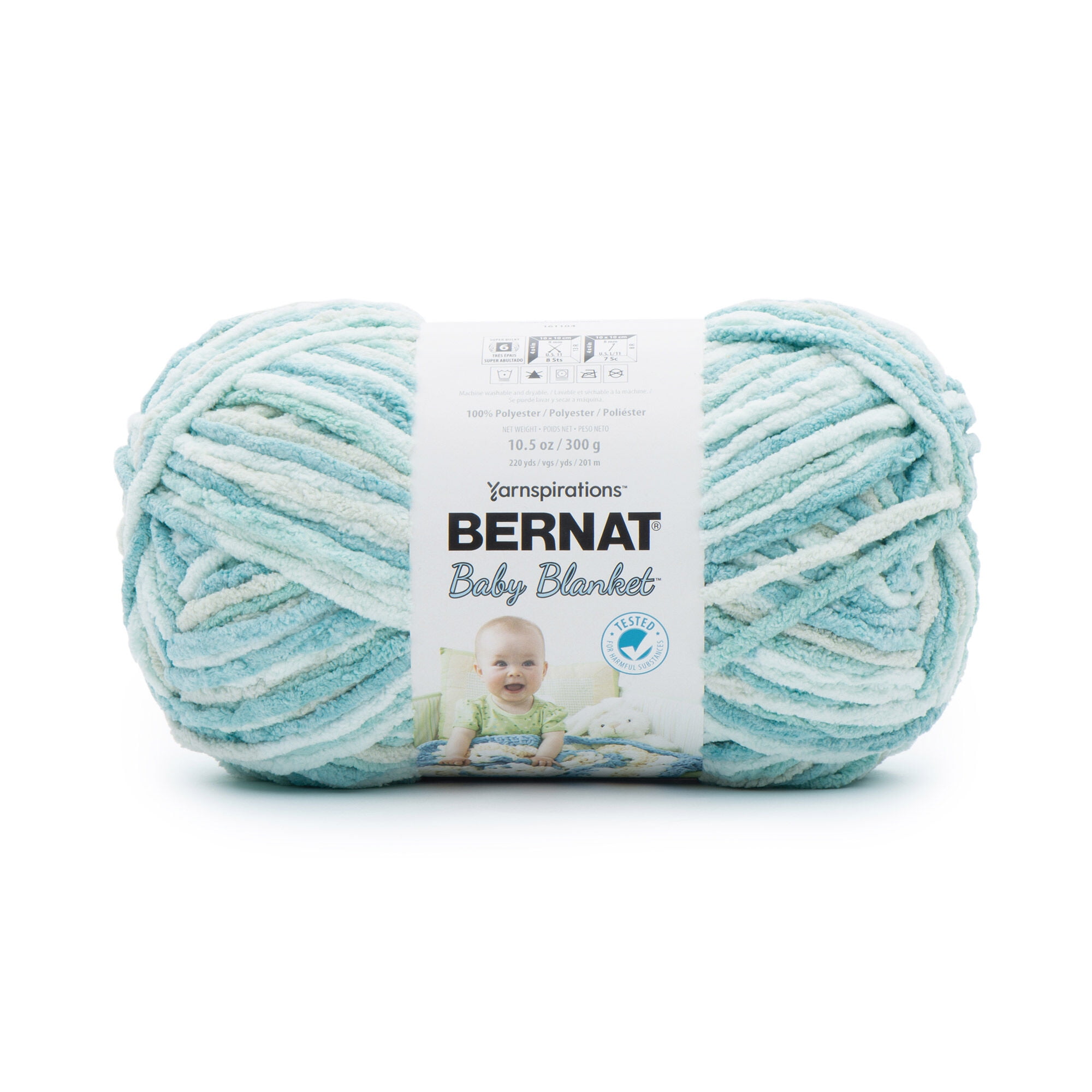 Bernat® Baby Blanket™ #6 Super Bulky Polyester Yarn, Baby Blue-Green 10.5oz/300g, 220 Yards