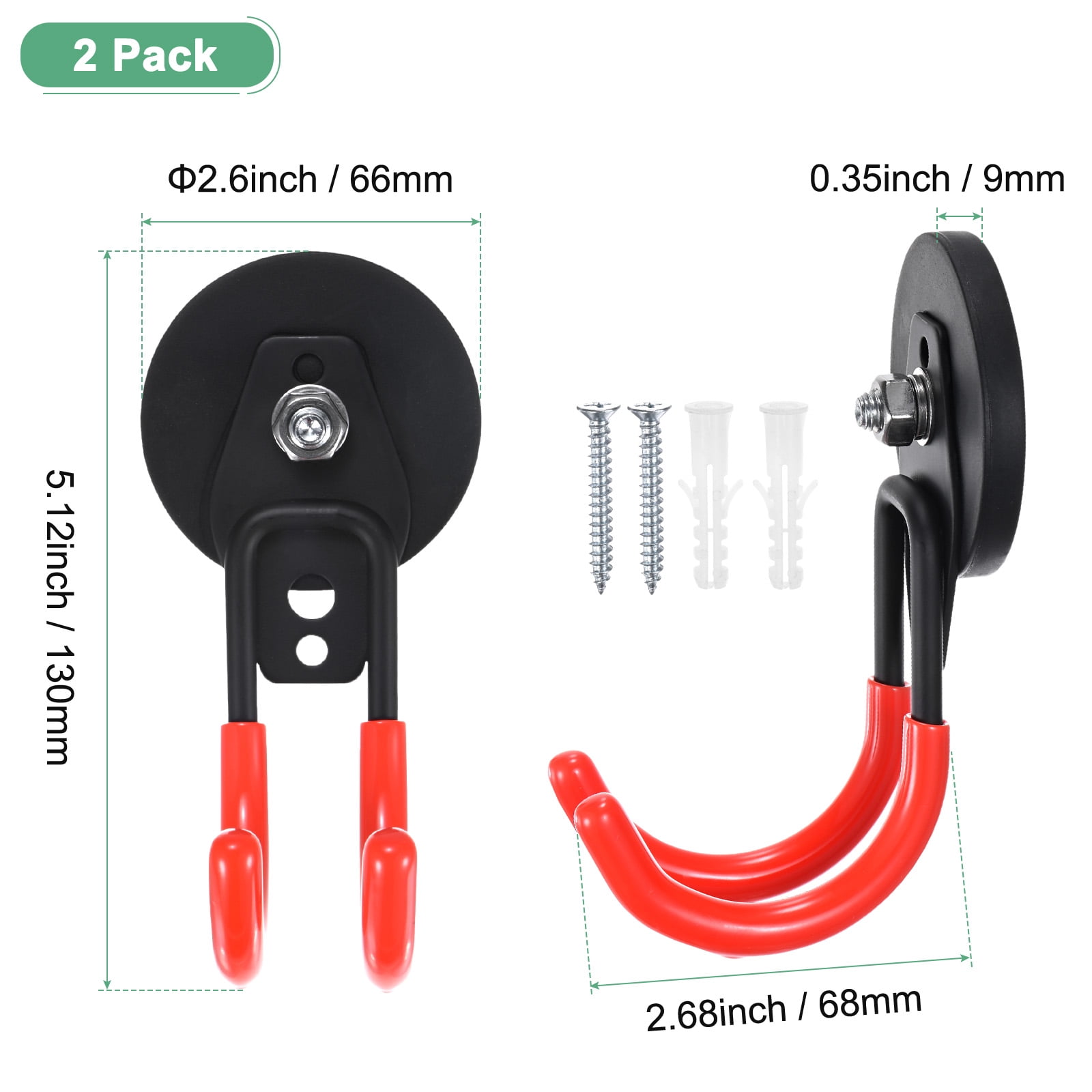 Uxcell 2-Pack Strong Garage Magnetic Hooks, Small Magnetic Cable Holder with Anti-Slip Coating [Orange]