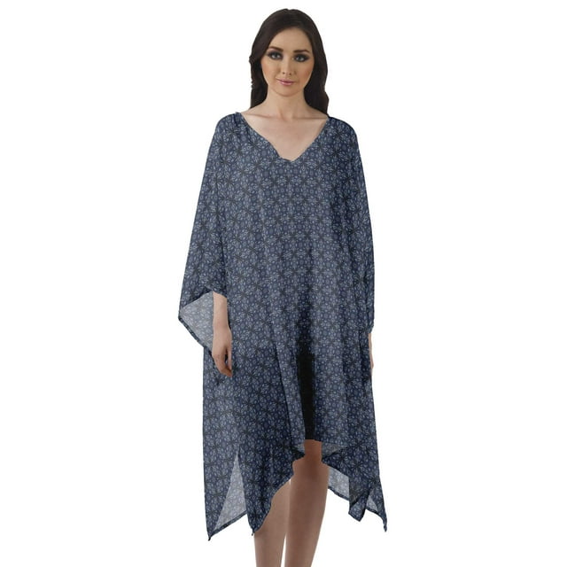 Moomaya Robe Mi-Longue de Plage en Georgette Courte pour Femmes, Caftan de Plage, Paréo de Bikini