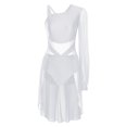 thumbnail image 3 of iiniim Women Lyrical Dance Dress Modern Contemporary Ballet Costume Asymmetric Shoulder Flowy Leotard Skirt White L, 3 of 7