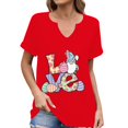 thumbnail image 1 of Corto para las Mujeres Casual Verano 2025 Pascua Impresión V-Cuello Camiseta, Ligero 95% Poliéster 5% Spandex Top para Toda la Temporada Hogar Y Diario, 1 of 7