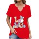 thumbnail image 1 of Corto para las Mujeres Casual Verano 2025 Pascua Impresión V-Cuello Camiseta, Ligero 95% Poliéster 5% Spandex Top para Toda la Temporada Hogar Y Diario, 1 of 7