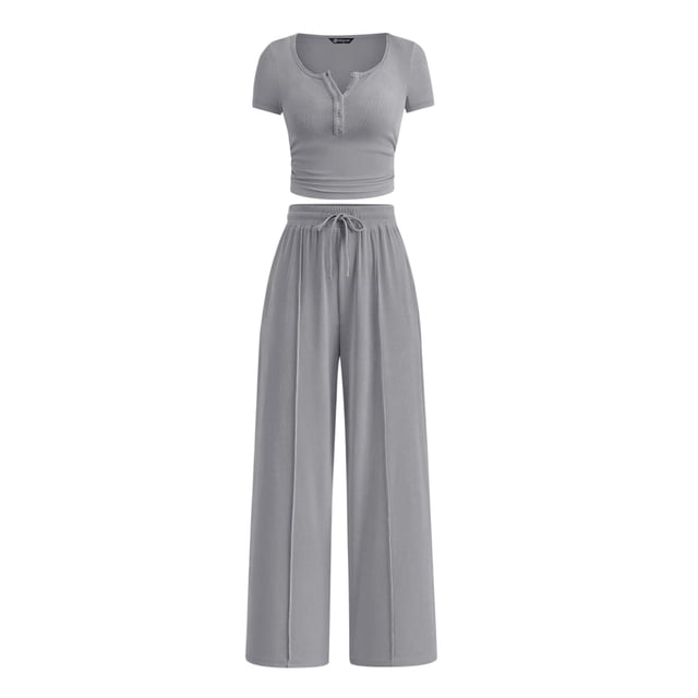 Conjunto Coordinado PRETTYGARDEN de Punto Acanalado 2 Piezas Gris XXL