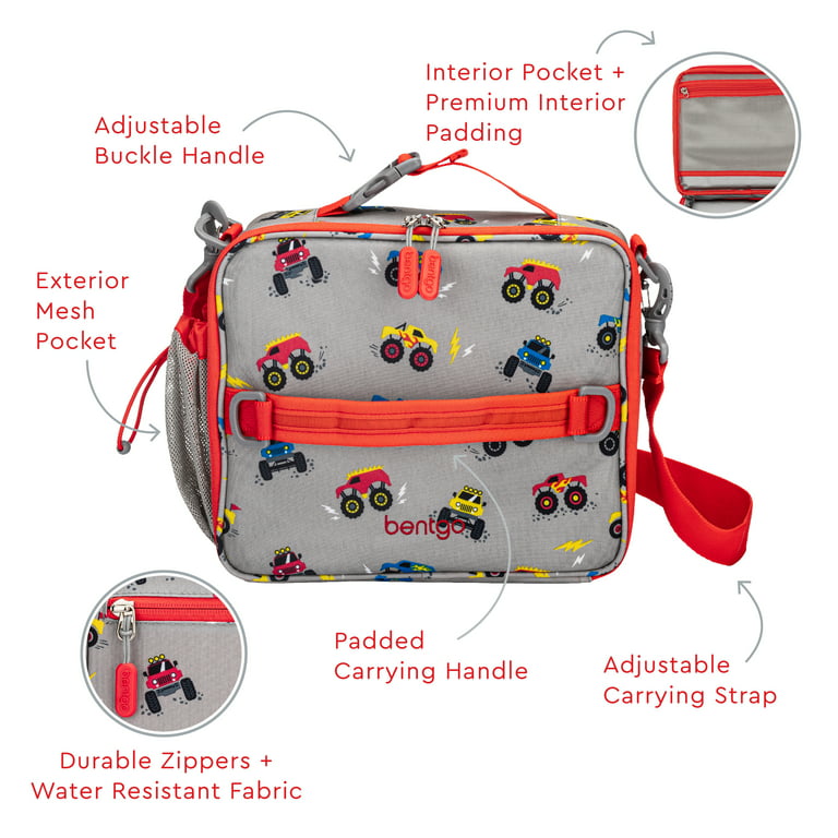 Bentgo Kids Prints Lunch Bag - Double Insulated, Durable, Water-Resistant  Fabric with Interior and Exterior Zippered Pockets and External Bottle  Holder- Ideal for Children 3+ (Construction Trucks) 
