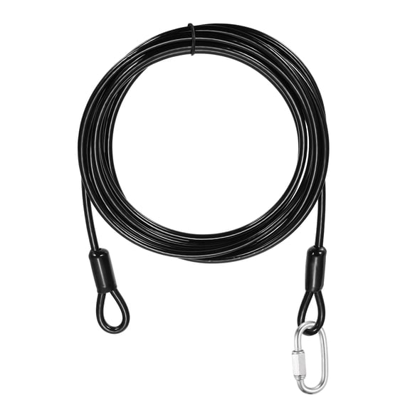 Uxcell Security Cable Lock (3/16" Dia 9.8ft, Black) Vinyl Coated 304 Stainless Steel Double Loop Flexible Wire Rope Safety Cable with Quick Links Locking Connectors
