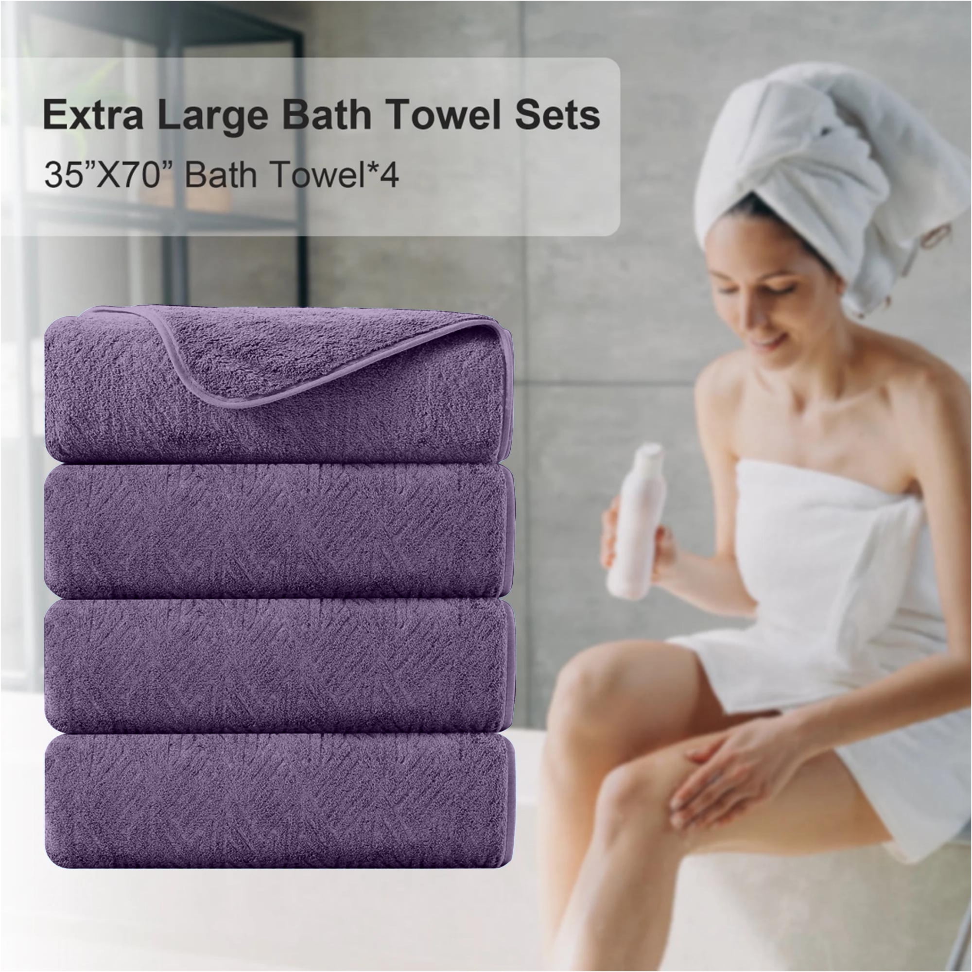Green Essen 4 Pack Oversized Bath Towel Sets 35"x 70"Highly Absorbent Quick Dry Bath Sheets 600 GSM Extra Large Bath Towels Clearance Soft Shower Towels for Bathroom Spa Hotel Gym Pet(Dark Purple)