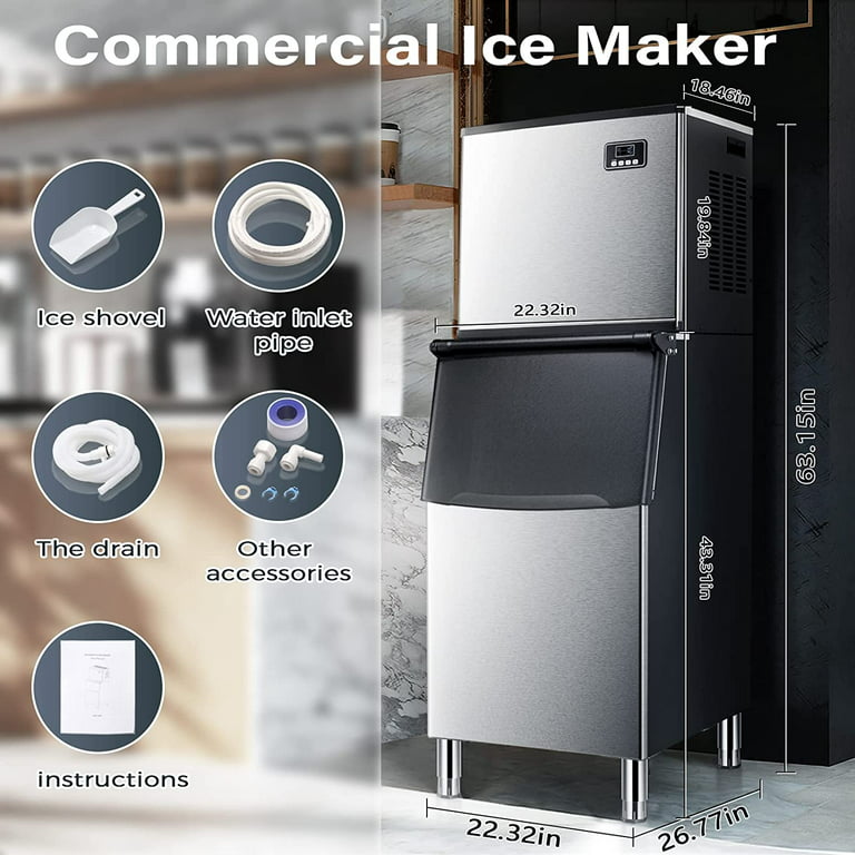 TYLZA Upgraded Commercial Ice Maker 130 LBS/24H,15 Wide Under Counter Ice  Maker with 35LBS Ice Capacity,45Pcs Clear Ice Cubes Built-in or