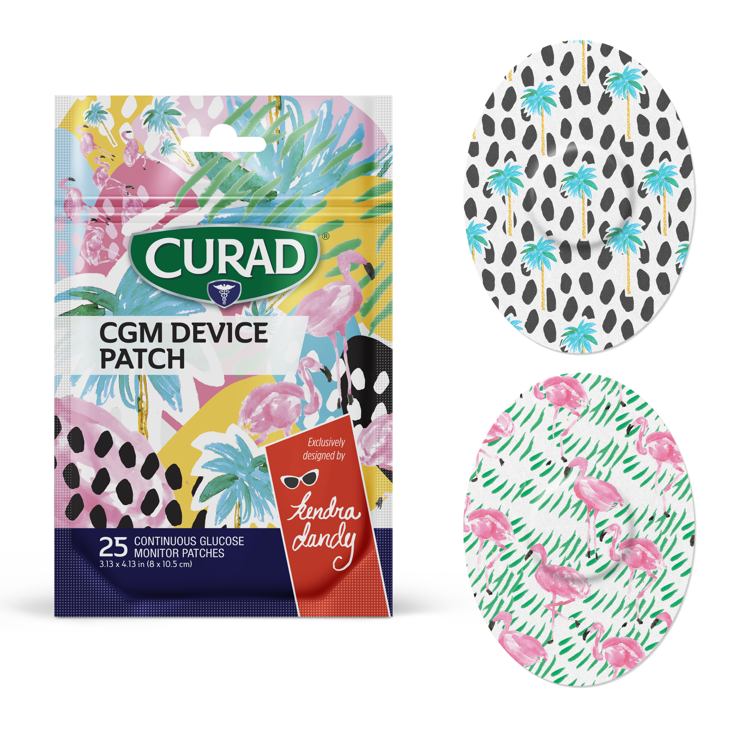 Curad Continuous Glucose Monitor Patches, Flamingos & Palm Trees, 25 Ct