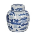 thumbnail image 6 of Contemporary Ceramic Jar with Lid for Living Room and Home Decor - Decorative Flower Vase for Room, Bedroom, or Office Display - House Accent for Kitchen Counter or Table Decor - 10", Blue & White, 6 of 13
