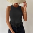 thumbnail image 5 of Mujeres Top sin mangas cuello redondo blusa frente borla empalme corto Top blusa de color puro, 5 of 5