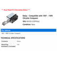 thumbnail image 2 of Relay - Compatible with 1987 - 1989 Chrysler Conquest 1988, 2 of 2