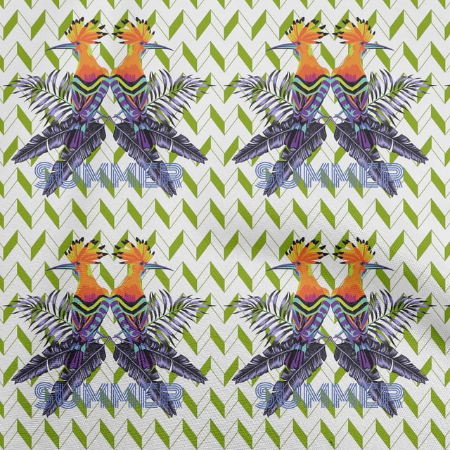 oneOone Polyester Spandex Green Fabric Tropical Birds With Geometrical Background Craft Projects Decor Fabric Printed By The Yard 56 Inch Wide