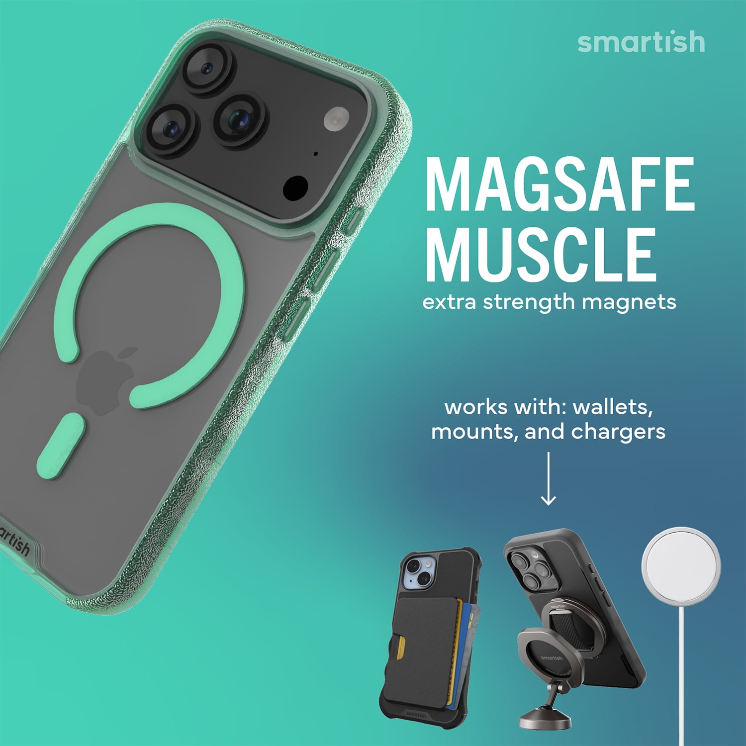Smartish® iPhone 17 Pro MagSafe Clear Case - Gripmunk Magnetic Slim Case [Lightweight + Protective] Anti-Yellowing Thin Grip Clear Cover for Apple iPhone 17 Pro - Clearly Green
