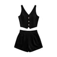 thumbnail image 4 of Lounge Set Summer Casual Oversized Shirts Women Fashion Casual Solid Color V Neck Sleeveless High Waisted Shorts Black S, 4 of 4