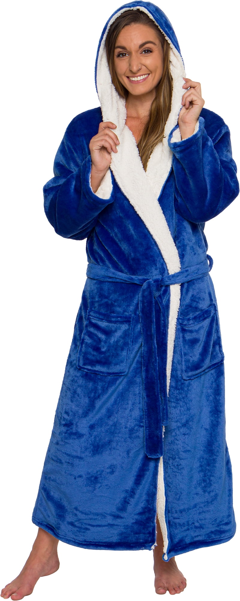 Silver Lilly Womens Sherpa Lined Fleece Robe with Hood Full Length
