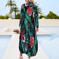 thumbnail image 5 of 2024 Palm Leaves Green Chiffon Dress Floral Print Elegant Dresses Woman Long Sleeve Street Wear V Neck Stylish Oversized Casual Dress, 5 of 7