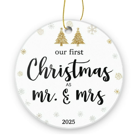 Our First Christmas As Mr & Mrs 2025 - Christmas Ornament Xmas Keepsake Ceramic Ornaments Holiday Decorations for Tree Christmas Gift Ideas 2.95in