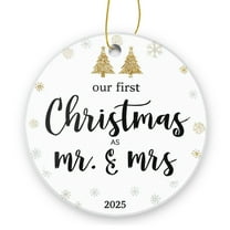 Our First Christmas As Mr & Mrs 2025 - Christmas Ornament Xmas Keepsake Ceramic Ornaments Holiday Decorations for Tree Christmas Gift Ideas 2.95in