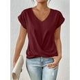 thumbnail image 2 of Cuteduck Womens Tops V-Neck Twist Front Rolled-Up Sleeves Casual Shirts S-XXL, 2 of 5