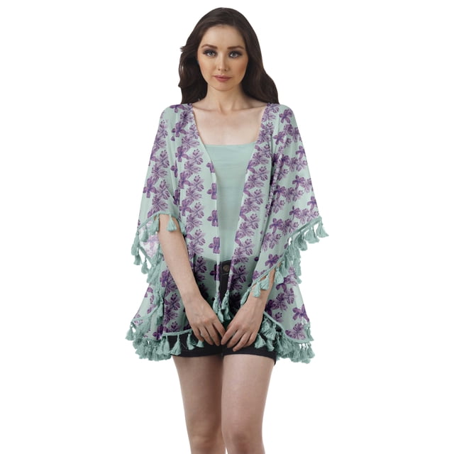 Moomaya Boléro Imprimé Ouvert Vêtements de Plage pour Kimono Cardigans pour Femmes