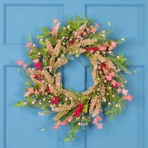 Northlight Cranesbill Geranium and Veronica Twig Wreath - 21" - Pink
