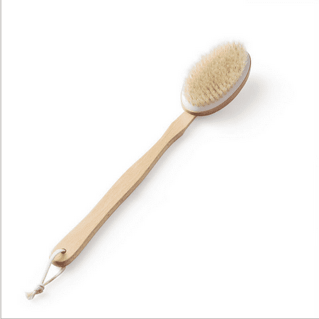 Easy Grip Wooden Handle - Wooden Bath Body Brush Natural Bristle Shower Brush with Long Hand Grip Handle Perfect for Dry Skin Brushing, Shower and Bath, an Essential for Cellulite Reduction, Skin Exfoliation