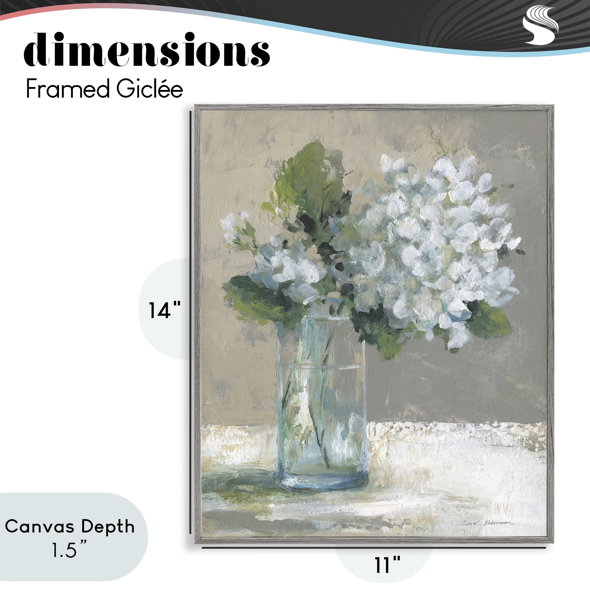 Stupell Industries Serene White Hydrangeas in Glass Gray Framed Giclee Art, design by Carol Robinson