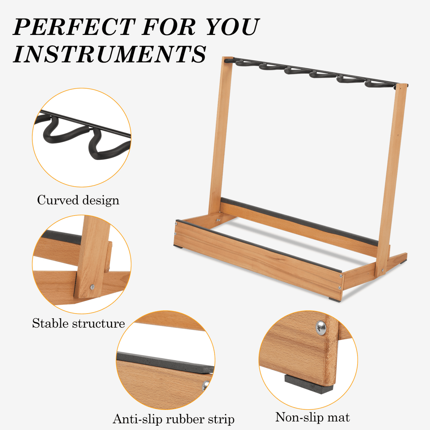 Hassch Hardwood Guitar Rack, Folding Instrument Rack Holder for Home Music Studio, Natural