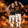 thumbnail image 6 of Family Matching Halloween Pajamas Set Pumpkin Skeleton Short Sleeve Spooky Pajamas Bat Skull Funny Wide Leg Pjs, Women:2XL, 6 of 7