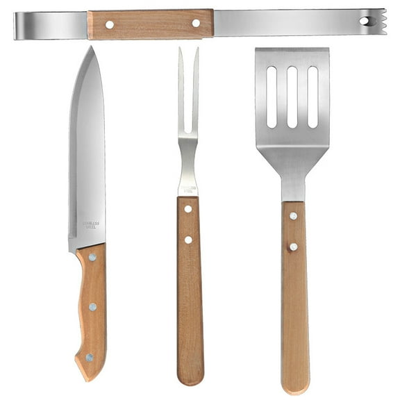 Minkissy BBQ Tool Set Stainless Steel and Wood Portable Grill Accessories for Camping Picnic Outdoor Cooking 1 Set