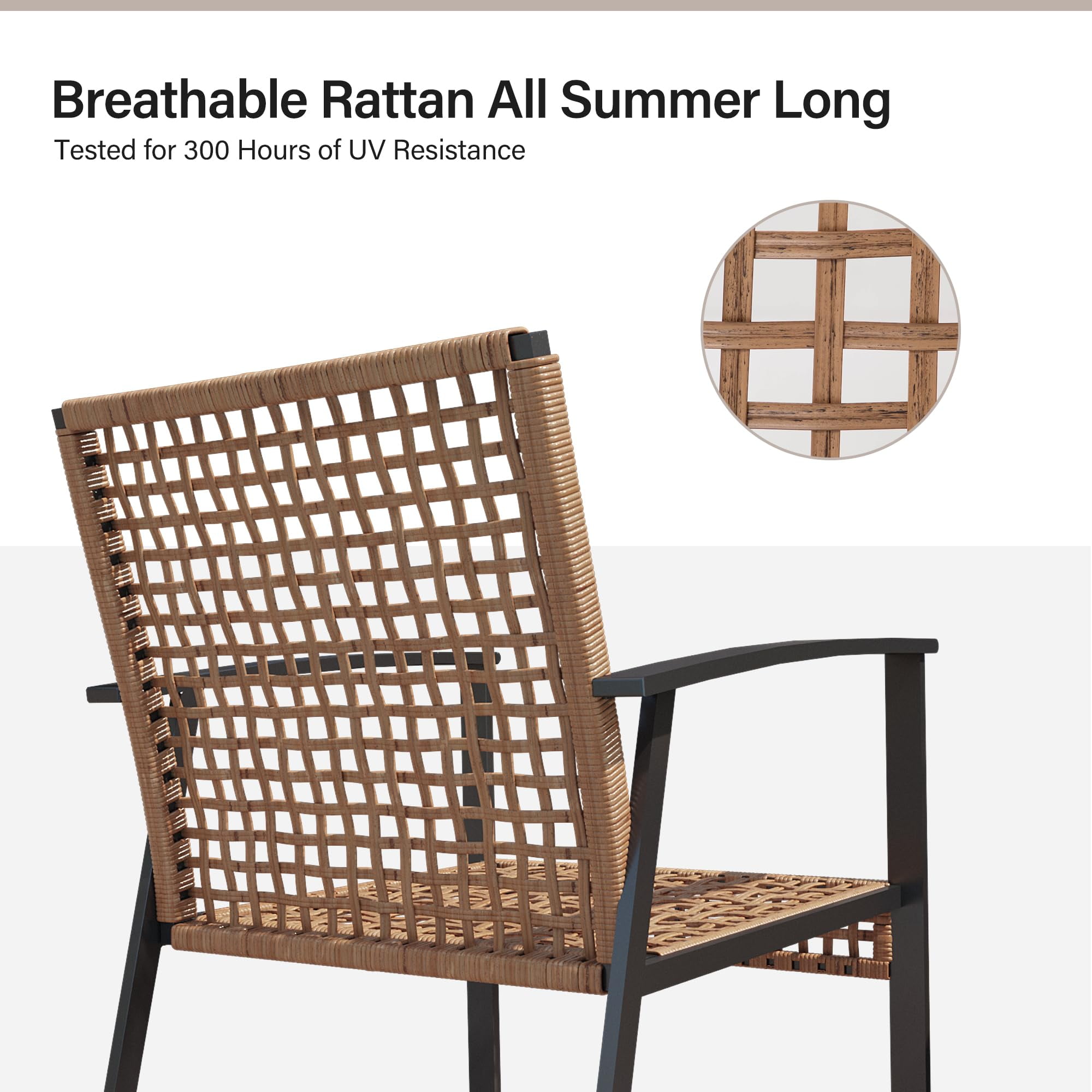 LAUSAINT HOME Outdoor Wicker Chair, Patio PE Rattan Chair with Beige Cushions, 2 PCS