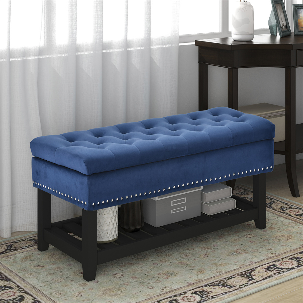 Open Bottom Bench U-Style Flip top Ottoman Bench with Open Bottom, Rectangle Button ...