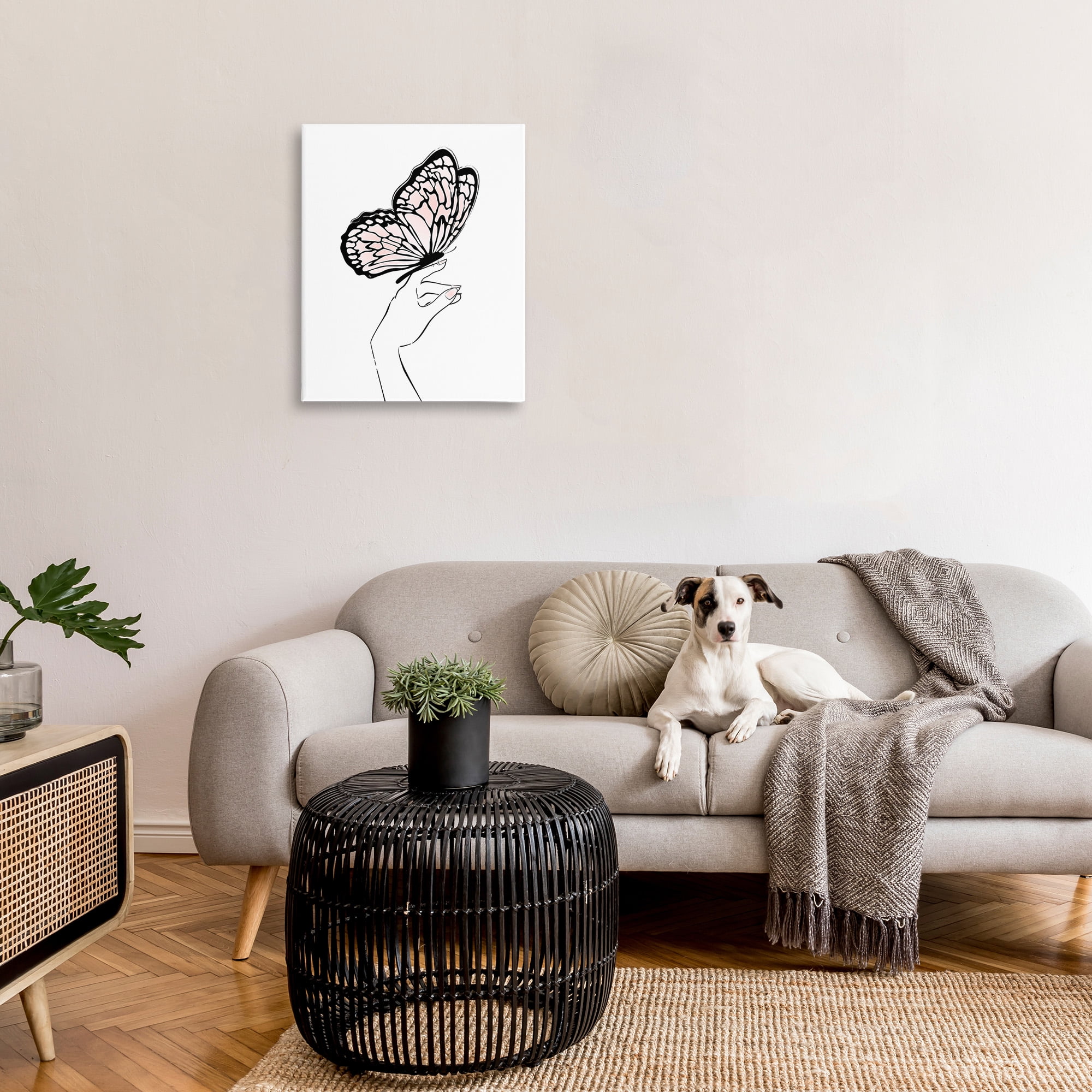 Stupell Industries Minimal Hand & Butterfly Animals & Insects Painting Gallery Wrapped Canvas Art Print Wall Art, 24 x 30