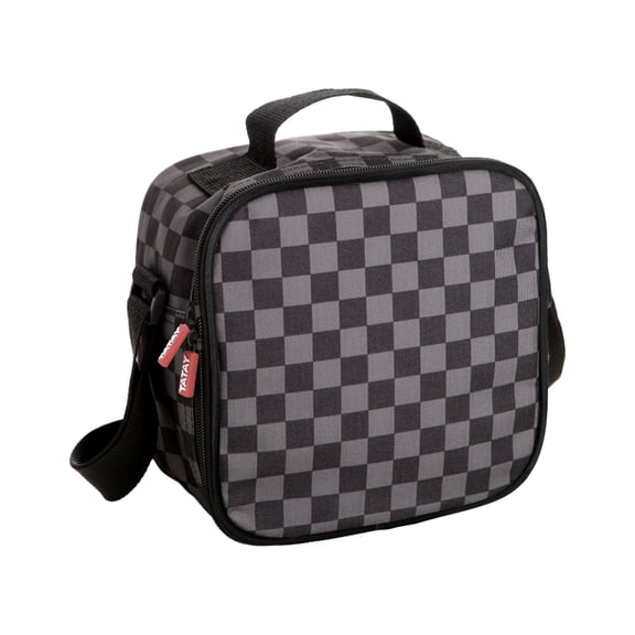 Superio Insulated Lunch Bag, Thermal Lined Lunch Box for Work & Travel, Waterproof Reusable Lunch Tote with Adjustable Strap & Front Pocket, Grey Checked