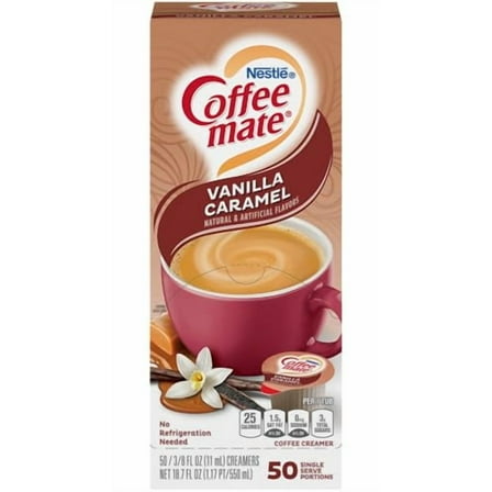 Nestle Coffee mate Liquid Coffee Creamer Singles, Vanilla Caramel, 50 Ct Box