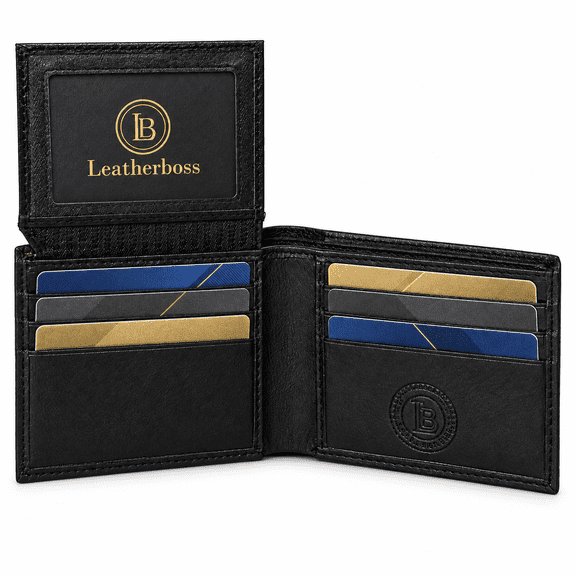 Leatherboss RFID Blocking Men's Slim Bifold Wallet, Black