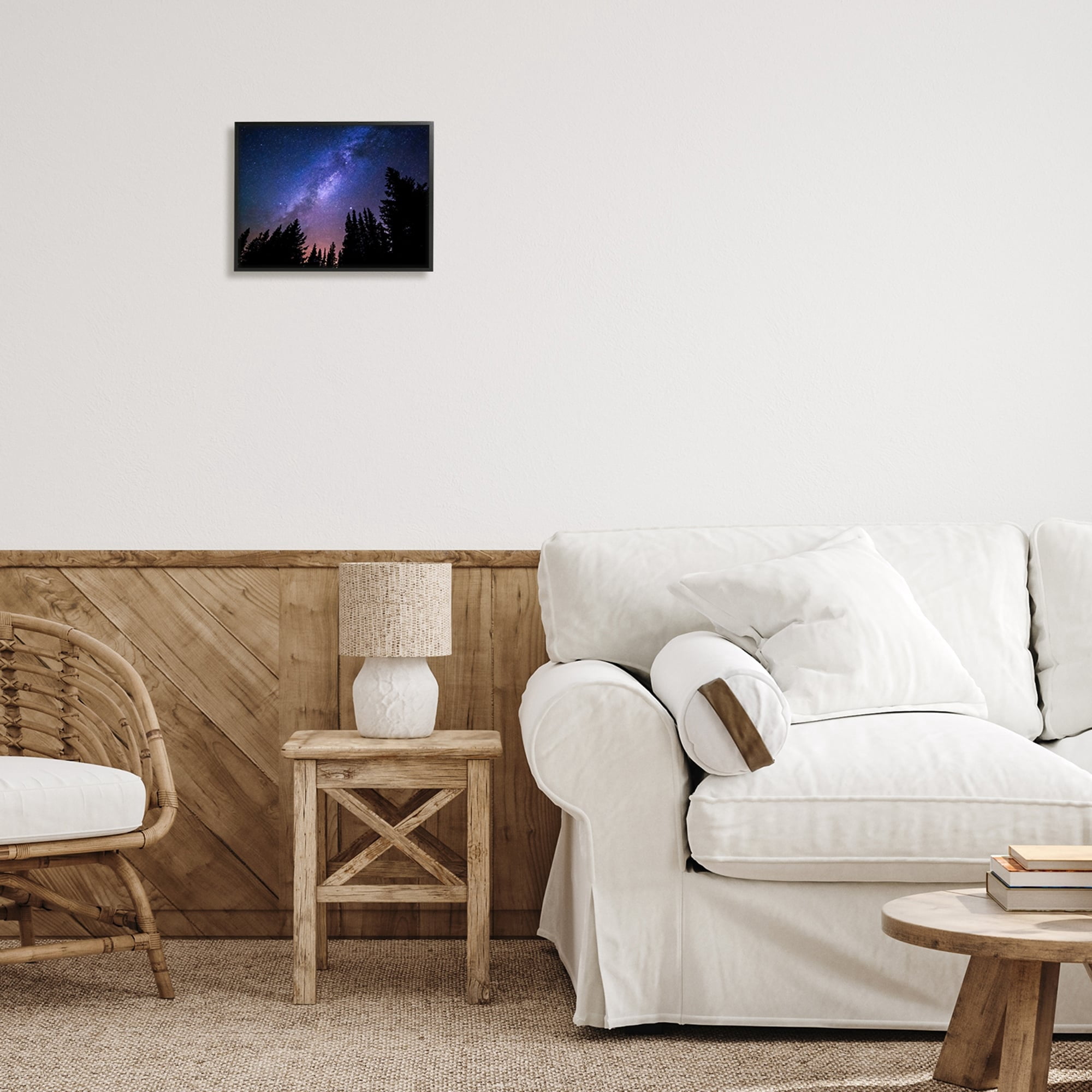Stupell Industries Deep Blue & Purple Galaxy Sky Stars Woodlands Border Framed Wall Art, 14 x 11, Design by Alpenglow Workshop