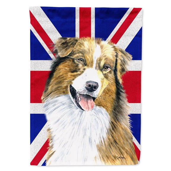 Australian Shepherd with English Union Jack British Flag House Flag