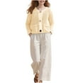 thumbnail image 4 of Cardigan Sweaters for Women Cotton Long Sleeve Knit Chunky Cardigans with Pockets Loose Button-Down Outerwear Beige, L, 4 of 7