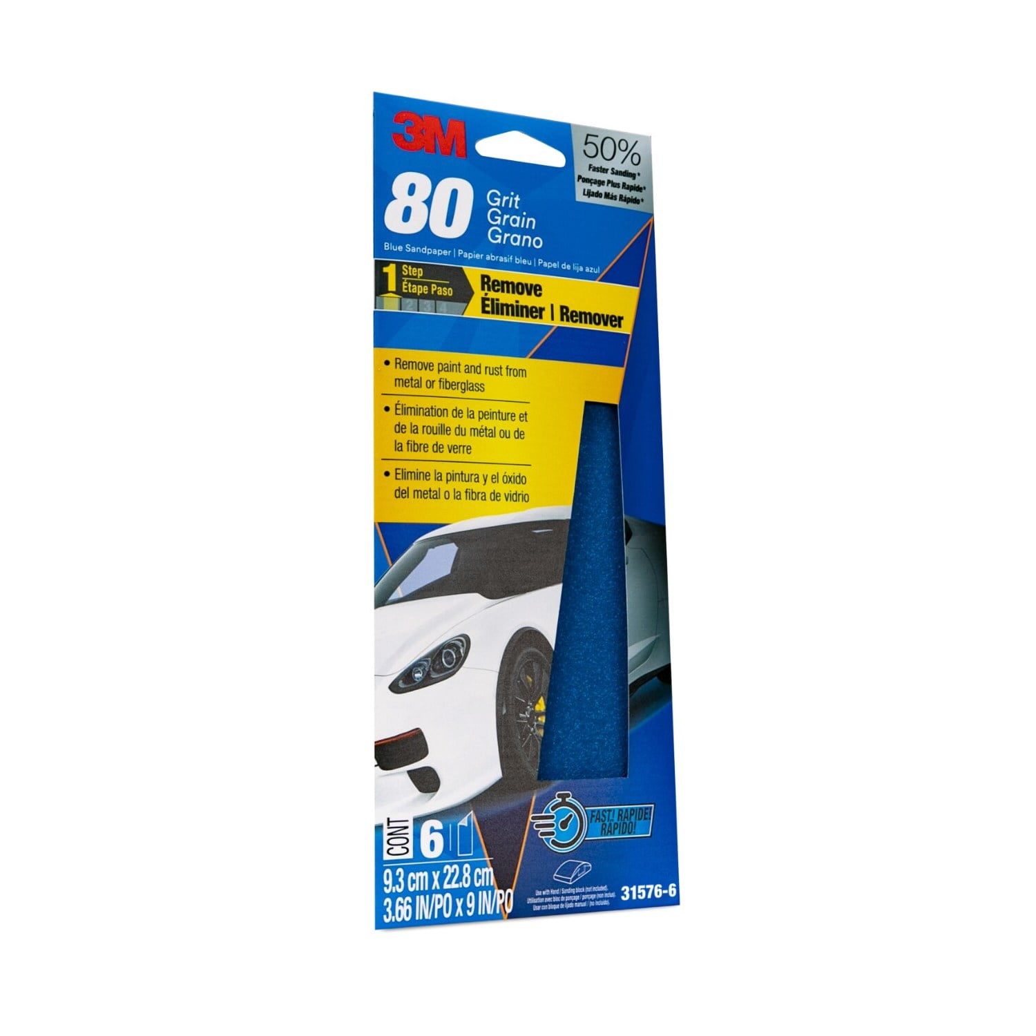 (2 pack) 3M Blue Technology Sandpaper, 3 2/3 in X 9 in, 80 Grit, 6-Pack