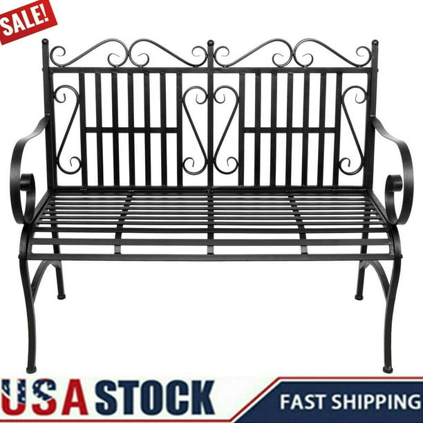 Ship From Usa Garden Bench Outdoor Patio Cushions For Outdoors Metal Porch Clearance Work Entryway Steel Frame Furniture Yard Black Com Garden Bench Outdoor Patio, Patio Bench Cushions On Clearance